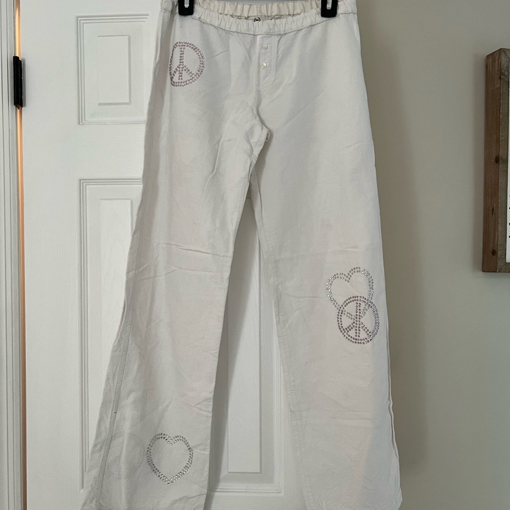 PINK Victoria’s Secret white pajama pants with sequence size xs